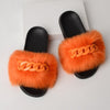 Furry Faux Fur Slippers Fluffy Flip Flops Women Summer Fox Sandals Designer Chain Plush Raccoon Fur Slides Beach Home Flat Shoes