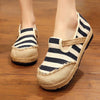 Striped Women Casual Cotton Cloth Loafers Slip on Ladies Thick Soled Hemp Canvas Flat Shoes Handmade Zapato Mujer