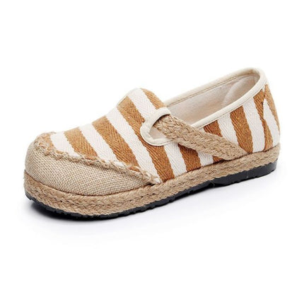 Striped Women Casual Cotton Cloth Loafers Slip on Ladies Thick Soled Hemp Canvas Flat Shoes Handmade Zapato Mujer