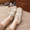 Veowalk Women Low Top Lace Up Canvas Sneakers Comfortable Embroidered Casual Flat Espadrilles Shoes for Ladies Beige Red