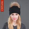 Autumn Winter Knitted Wool Hats For Women Fashion Pompon Beanies Fur Hat Female Warm Caps With Natural Genuine Raccoon Fur Cap
