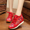 Veowalk New Spring Women's Flower Embroidered Flat Platform Shoes Chinese Ladies Casual Comfort Denim Fabric Sneakers Shoes