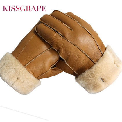 New Men Winter Gloves Warm Genuine Sheep Fur Gloves for Men Thermal Goat Fur Cashmere Real Leather Leather Snow Gloves Manual