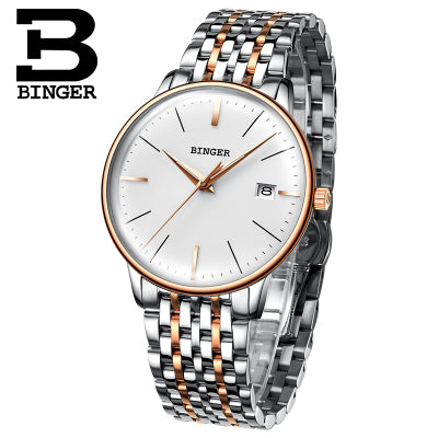 Switzerland BINGER Brand Men watch leather strap automatic mechanical watch male Luxury self-wind simple cruve surface handwatch